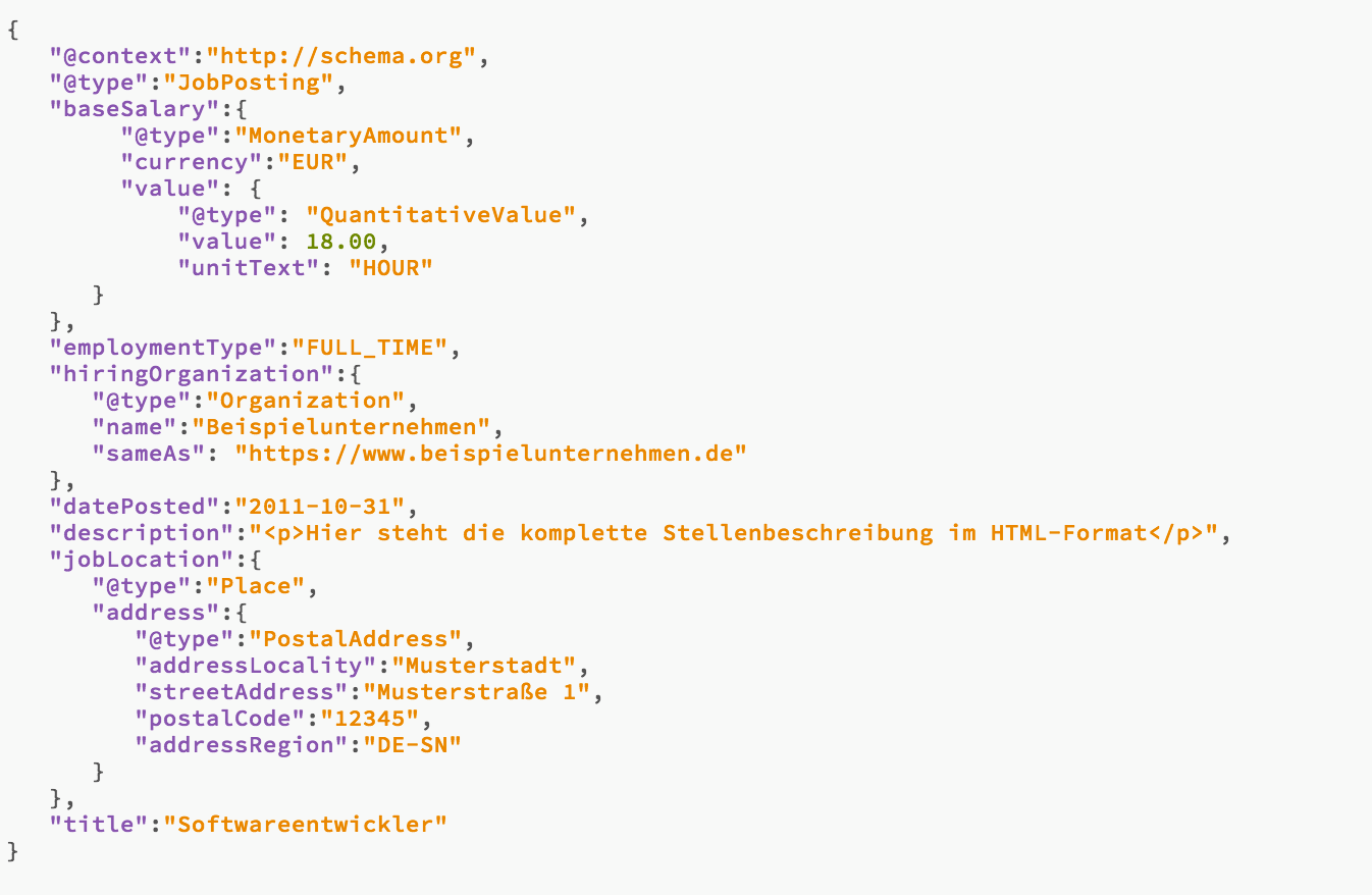 Quellcode für Google for Jobs